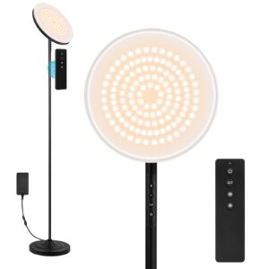 hanaking Upgraded Floor Lamp, 36W/3600LM Super Bright Floor Lamp with Remote Control, Stepless Adjust Color Temperatures & Brightness, Torchiere Standing Lamp for Living Room Bedroom Office