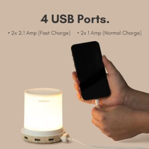 Macally Small Touch Lamps for Nightstand - Bedside Lamp with USB Port - 3 Way Dimmable Short Table Lamp for Small Spaces - Use as Night Light and Charger in Bedroom