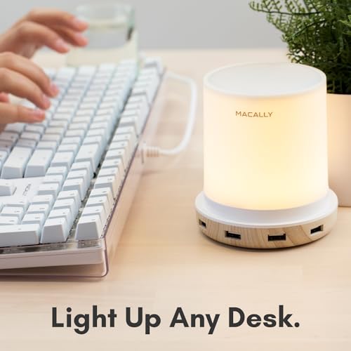 Macally Small Touch Lamps for Nightstand - Bedside Lamp with USB Port - 3 Way Dimmable Short Table Lamp for Small Spaces - Use as Night Light and Charger in Bedroom