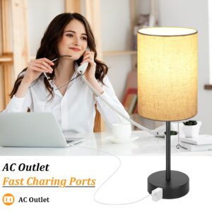 Dott Arts Bedside Lamps for Bedrooms Set of 2, Table Lamps for Nightstand with 3 Color Modes 2700K-5000K, AC Outlet, Nightstand Lamp Night Lamp for Living Room/Reading Room