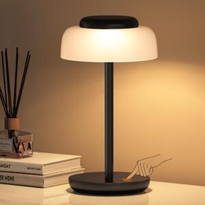 qimh battery operated led table lamp, 5000mah waterproof cordless desk lamp with 3 level brightness touch control, mini rechargeable night light for living room, bedroom, outdoor bar (black)