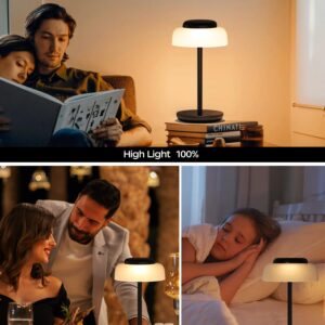 QiMH Battery Operated LED Table Lamp, 5000mAh Waterproof Cordless Desk Lamp with 3 Level Brightness Touch Control, Mini Rechargeable Night Light for Living Room, Bedroom, Outdoor bar (Black)