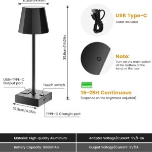 Niaycouky Cordless Table Lamp for Bedroom, 8000mAh Battery Operated Rechargeable Touch Lamp with USB Ports, Portable LED Desk Lamp 3 Color Stepless Dimming, Living Room/Restaurant//Bars/Party/Camping…