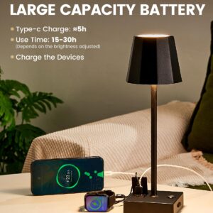 Niaycouky Cordless Table Lamp for Bedroom, 8000mAh Battery Operated Rechargeable Touch Lamp with USB Ports, Portable LED Desk Lamp 3 Color Stepless Dimming, Living Room/Restaurant//Bars/Party/Camping…