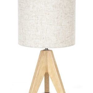 DEWENWILS Small Table Lamp, Boho Bedside Lamp with Linen Fabric Shade, Wood Tripod Nightstand Lamp for Living Room, Nursery, Bedroom, Kids Room, Side Table, 14.2 Inch, ON/Off Switch