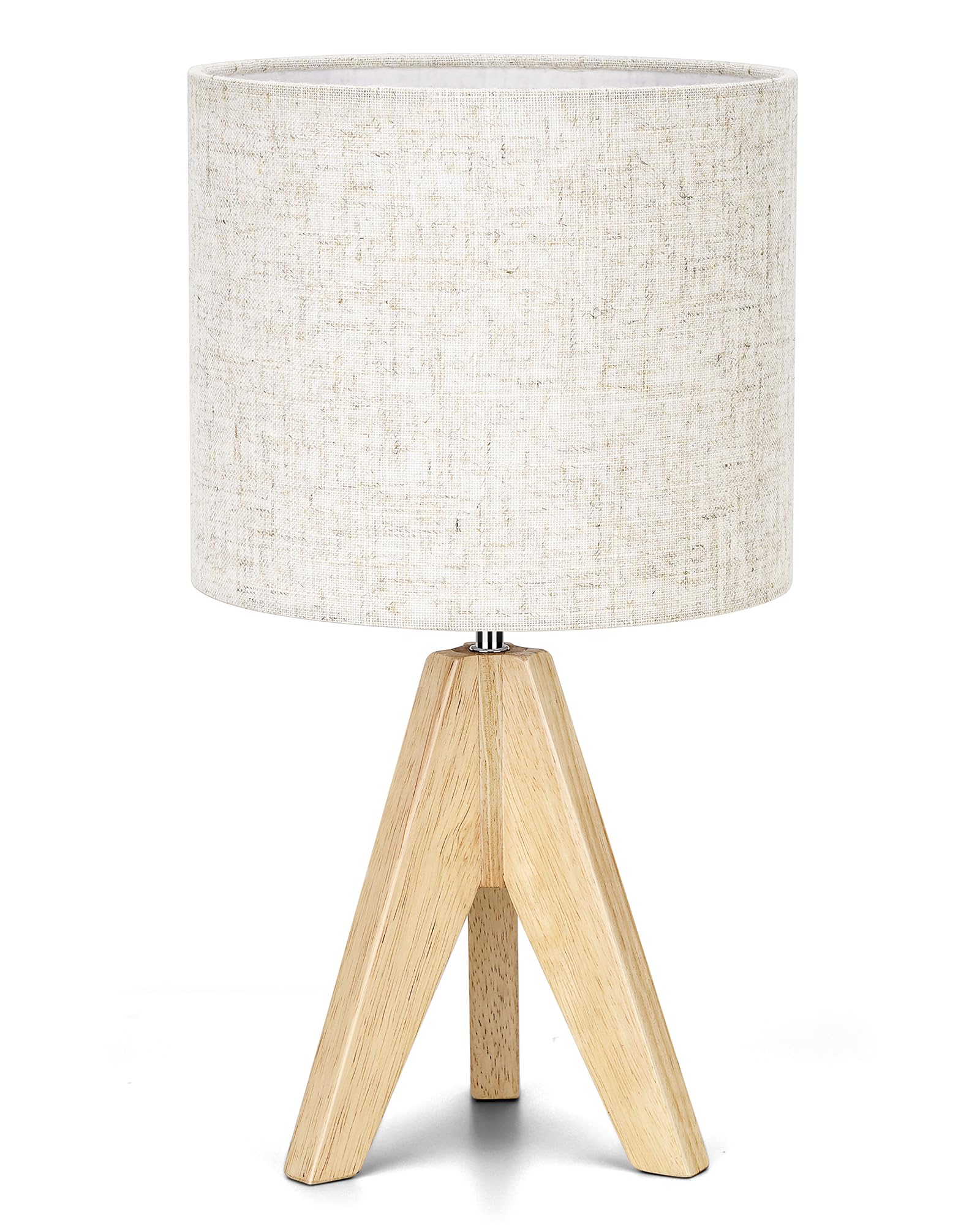 DEWENWILS Small Table Lamp, Boho Bedside Lamp with Linen Fabric Shade, Wood Tripod Nightstand Lamp for Living Room, Nursery, Bedroom, Kids Room, Side Table, 14.2 Inch, ON/Off Switch