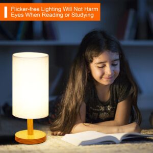 AFROG Table Lamp for Bedroom - 3 Way Dimmable Nightstand Lamp with Round Flaxen Fabric Shade for Living Room Kids Room Office Dorm,Solid Wood,12W, LED Bulb Included