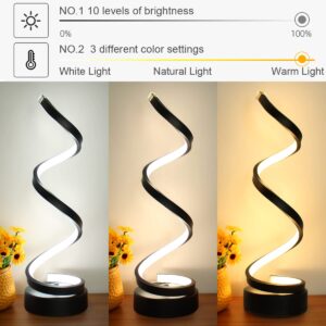 LENIVER LED Table Lamp, Modern Minimalist Dimmable Spiral Table Lamp, 12W 3 Color Bedside Lamp Desk Light for Bedroom, Living Room, Office, Nightstand, Bookshelf (Black)