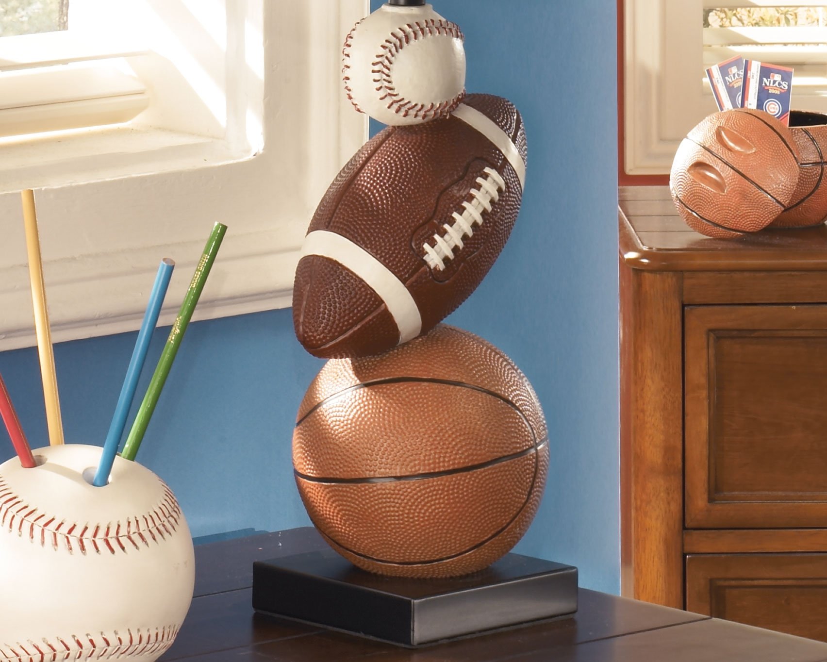 Signature Design by Ashley Nyx Youth 24" Baseball & Football Athletic Table Lamp, Brown & Orange