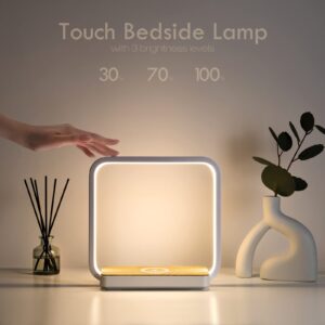 WILIT Bedside Lamp with Qi Wireless Charger, A13 Table lamp 3 Step Dimmable Touch Control Desk Lamp for for Living Room, Bedroom, Kids Room.