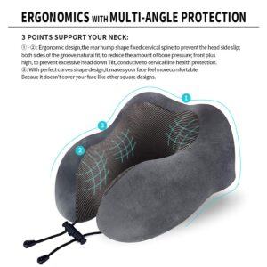 Travel Pillow, Best Memory Foam Neck Pillow Head Support Soft Pillow for Sleeping Rest, Airplane Car & Home Use (Grey)