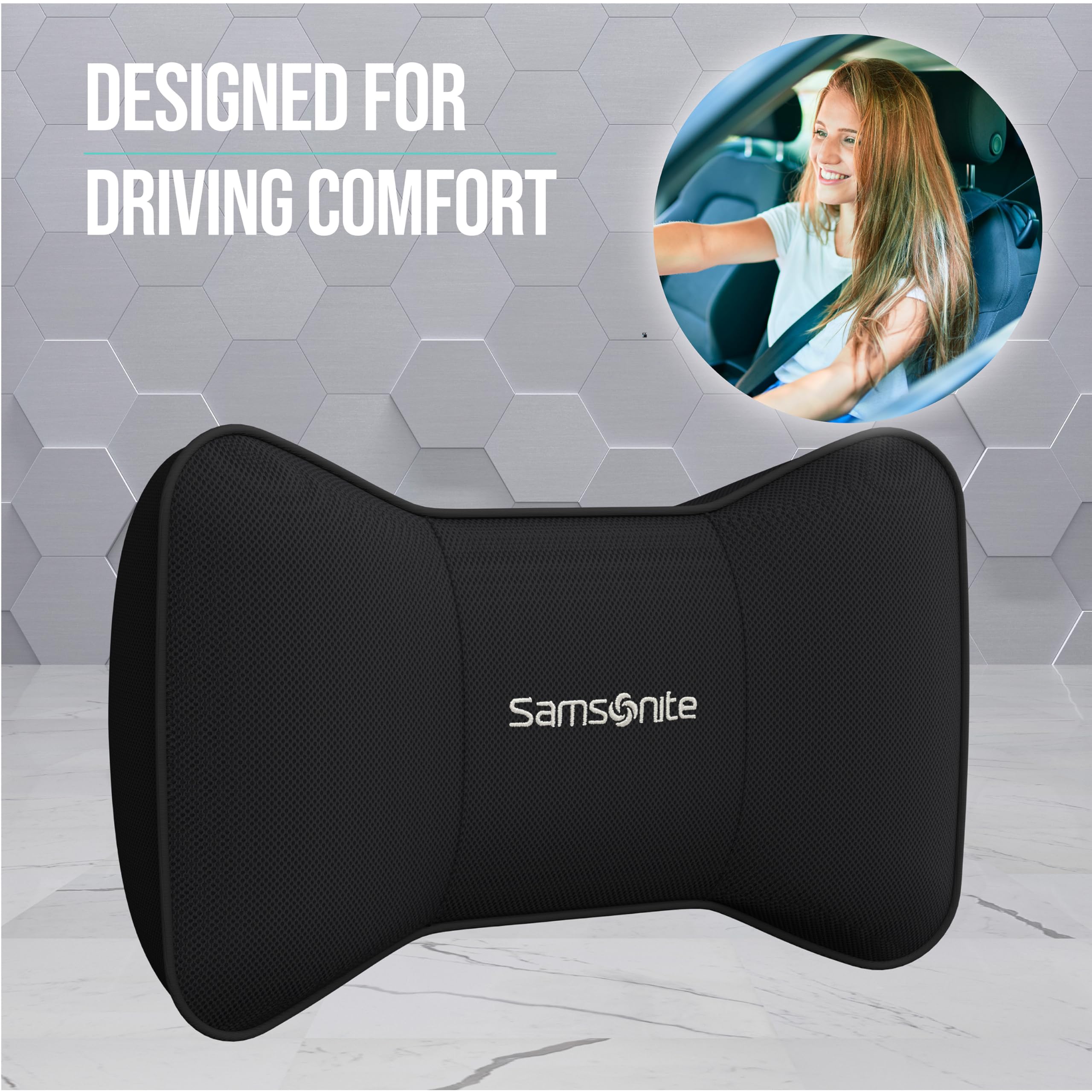 SAMSONITE, Travel Neck Pillow for Car or SUV, Boost your DRIVING COMFORT, High Grade - Memory Foam, Comfortable Headrest Cushion, Fits ALL VEHICLES, Black…