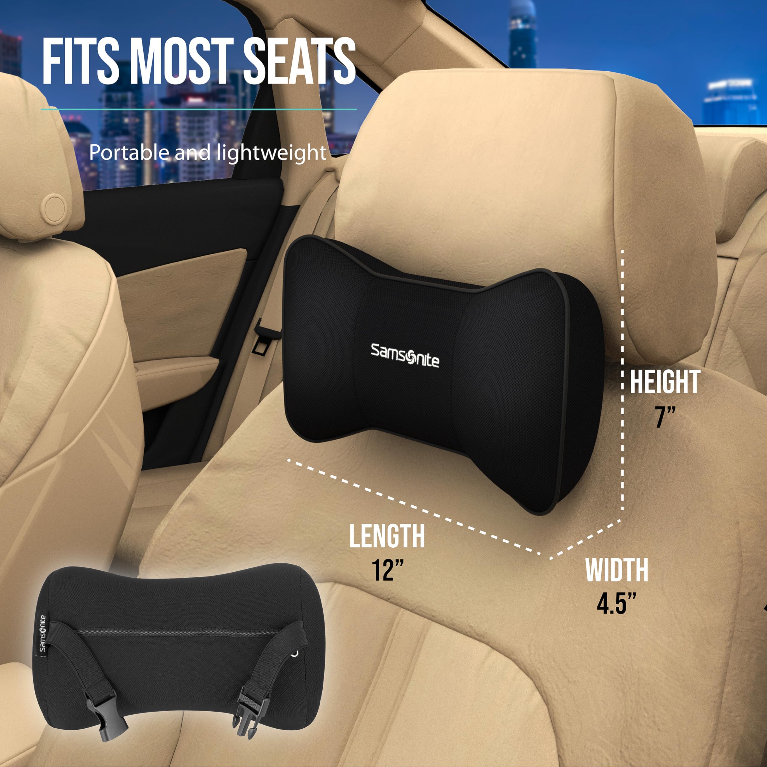 SAMSONITE, Travel Neck Pillow for Car or SUV, Boost your DRIVING COMFORT, High Grade - Memory Foam, Comfortable Headrest Cushion, Fits ALL VEHICLES, Black…