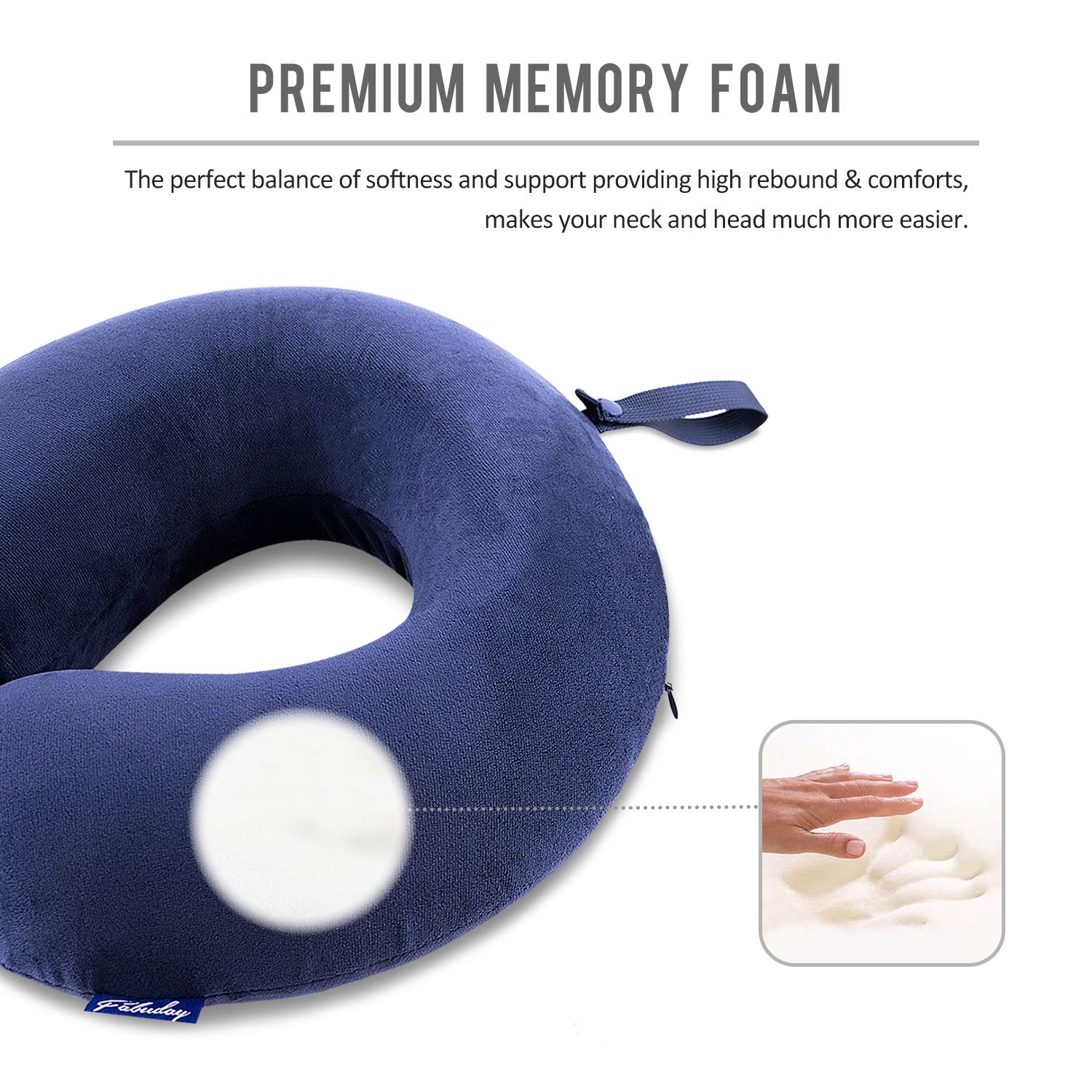 Fabuday Travel Pillow Memory Foam - Head Neck Support Airplane Pillow for Traveling, Car, Home, Office, Travel Neck Flight Pillow with Attachable Snap Strap Soft Washable Cover