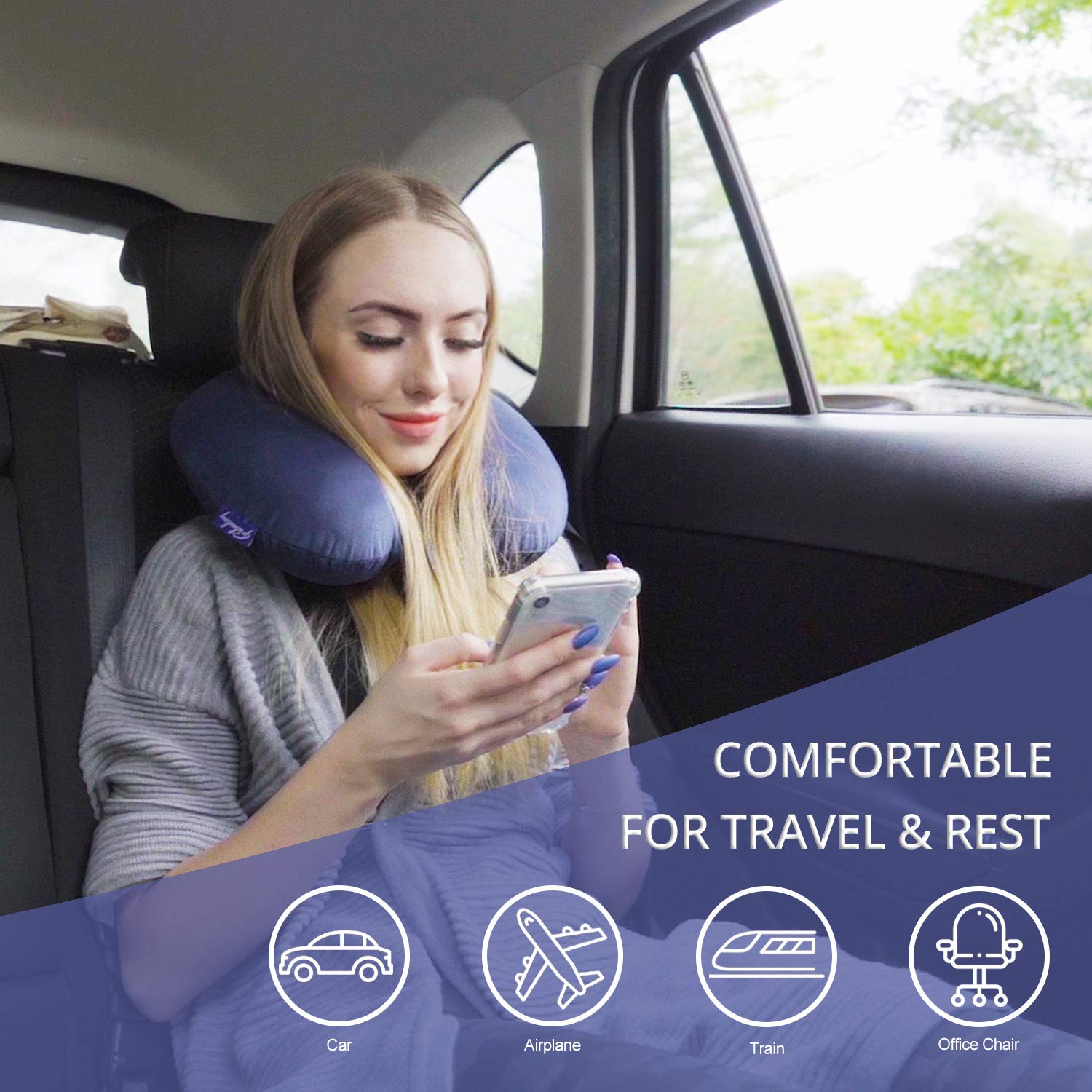 Fabuday Travel Pillow Memory Foam - Head Neck Support Airplane Pillow for Traveling, Car, Home, Office, Travel Neck Flight Pillow with Attachable Snap Strap Soft Washable Cover