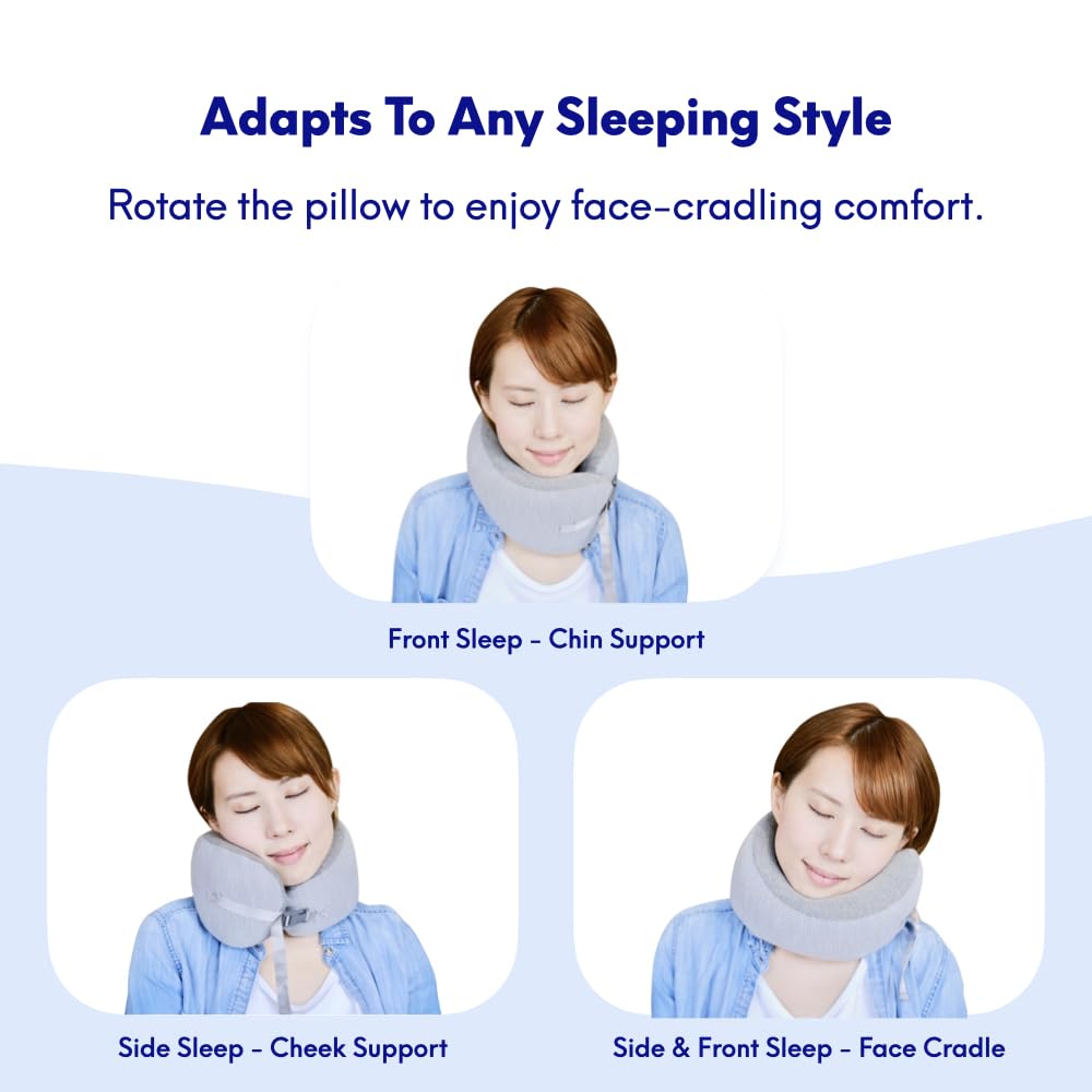 Cushion Lab Travel Pillow, Award-Winning Patented Ergonomic Design for Chin & Neck Support Memory Foam Neck Pillow, Compact Airplane Pillow for Traveling, Flight, Car (Gray, Medium)