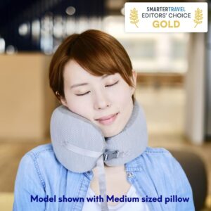 Cushion Lab Travel Pillow, Award-Winning Patented Ergonomic Design for Chin & Neck Support Memory Foam Neck Pillow, Compact Airplane Pillow for Traveling, Flight, Car (Gray, Medium)