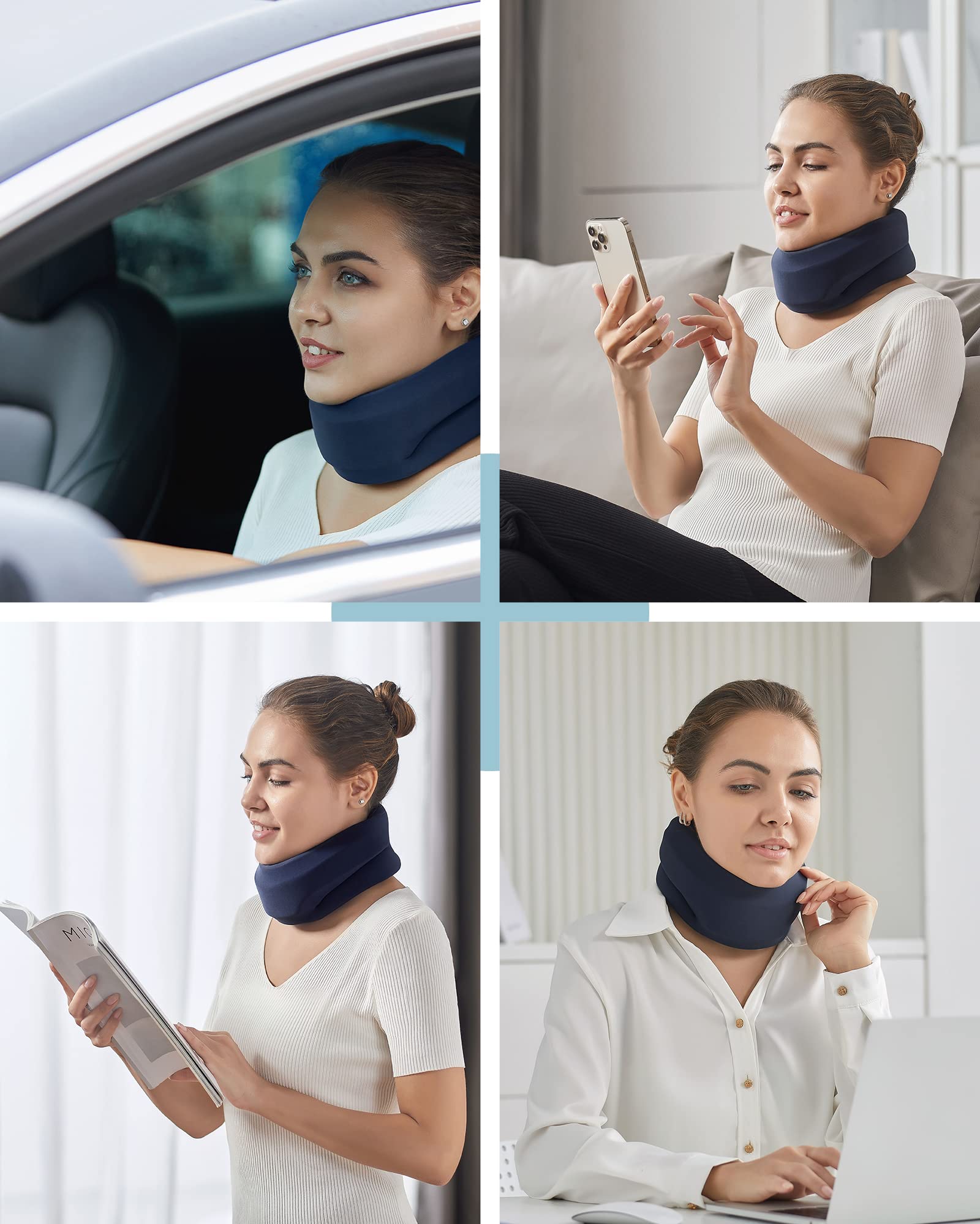 BLABOK Neck Brace for Sleeping - Cervical Collar Relief Neck Pain and Neck Support Soft Foam Wraps Keep Vertebrae Stable for Relief of Cervical Spine Pressure for Women & Men Blue(12.6-15.8 inch)