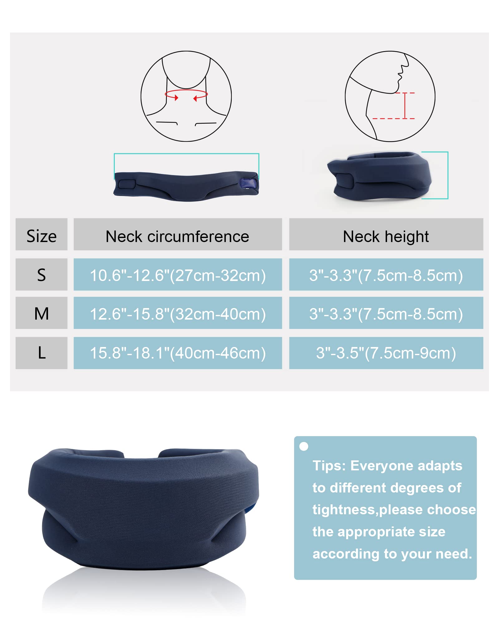 BLABOK Neck Brace for Sleeping - Cervical Collar Relief Neck Pain and Neck Support Soft Foam Wraps Keep Vertebrae Stable for Relief of Cervical Spine Pressure for Women & Men Blue(12.6-15.8 inch)