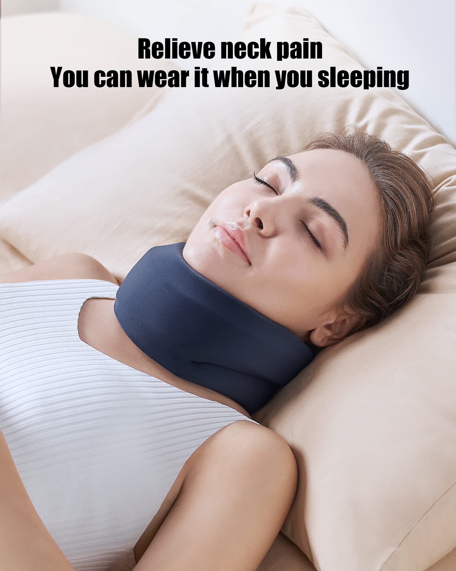 BLABOK Neck Brace for Sleeping - Cervical Collar Relief Neck Pain and Neck Support Soft Foam Wraps Keep Vertebrae Stable for Relief of Cervical Spine Pressure for Women & Men Blue(12.6-15.8 inch)