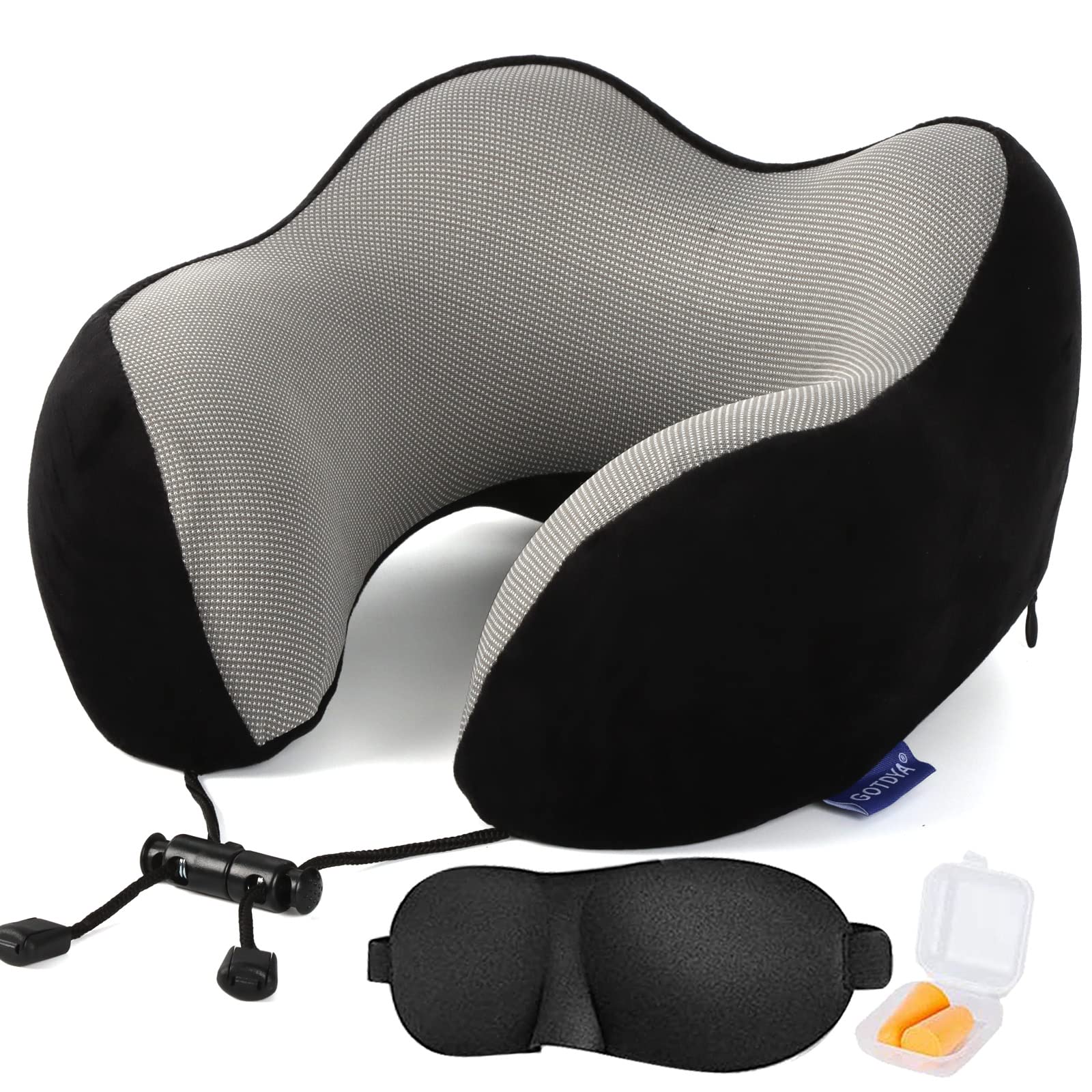 GOTDYA Travel Pillow,Travel Neck Pillows for Sleeping,100% Pure Memory Foam Soft Comfort & Support Pillow for Airplane/Car/Office&Home Rest Use-Black