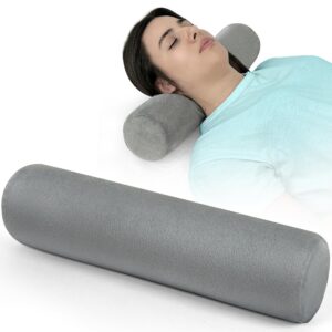 healthex cervical neck roll pillow, memory foam pillow, cylinder round pillow, pain relief neck pillows for sleeping support, removable washable cover (grey)