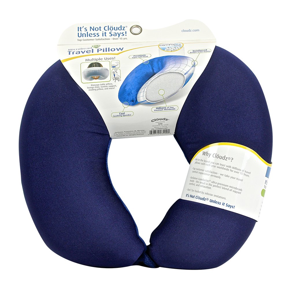 Cloudz Microbead Travel Neck Pillow,Polyester & Polyester Blend - Blue