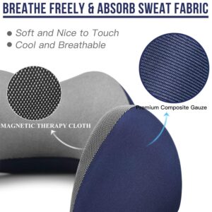 MLVOC Travel Pillow 100% Pure Memory Foam Neck Pillow, Comfortable & Breathable Cover, Machine Washable, Airplane Travel Kit with 3D Contoured Eye Masks, Earplugs, and Luxury Bag, Standard (Blue)