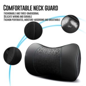 HAOTULE Car Leather Neck Pillows, Neck Rest Cushions,100% Memory Foam Cervical Support, Comfortable Travel car Seats and Home Office Soft Pillows, Black a Set (2 pcs)