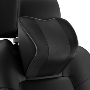 heapany car neck pillow for driving, car headrest neck support cushion for neck pain relief with adjustable strap, comfortable ergonomic design 100% memory foam,breathable leather cover black.