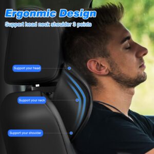 Heapany Car neck pillow for driving, Car Headrest Neck Support Cushion for Neck pain relief with adjustable strap, Comfortable Ergonomic Design 100% Memory Foam,Breathable Leather Cover Black.