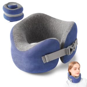 napz travel neck pillow memory foam neck support, cervical pain relief contoured pillows with washable cover & adjustable clasp for traveling, sleeping, airplane, car, office