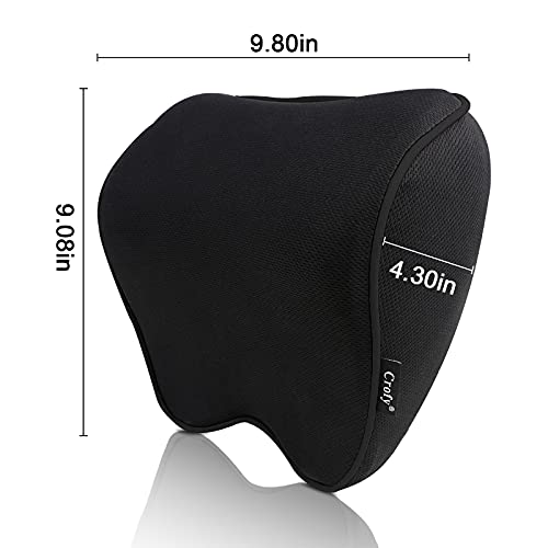 Crofy 2 Pack Car Neck Pillow, Softness Car Headrest Pillow for Driving with Adjustable Strap, 100% Memory Foam and Breathable Removable Cover, Comfortable Ergonomic Design (Black Side Rope)