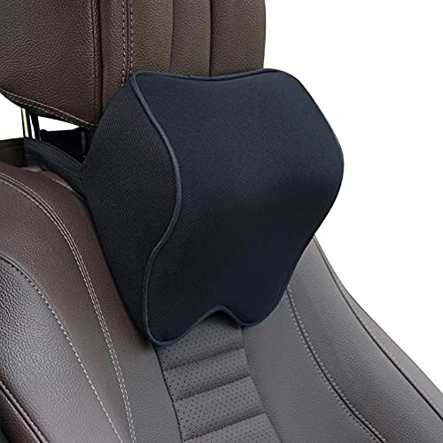 Crofy 2 Pack Car Neck Pillow, Softness Car Headrest Pillow for Driving with Adjustable Strap, 100% Memory Foam and Breathable Removable Cover, Comfortable Ergonomic Design (Black Side Rope)