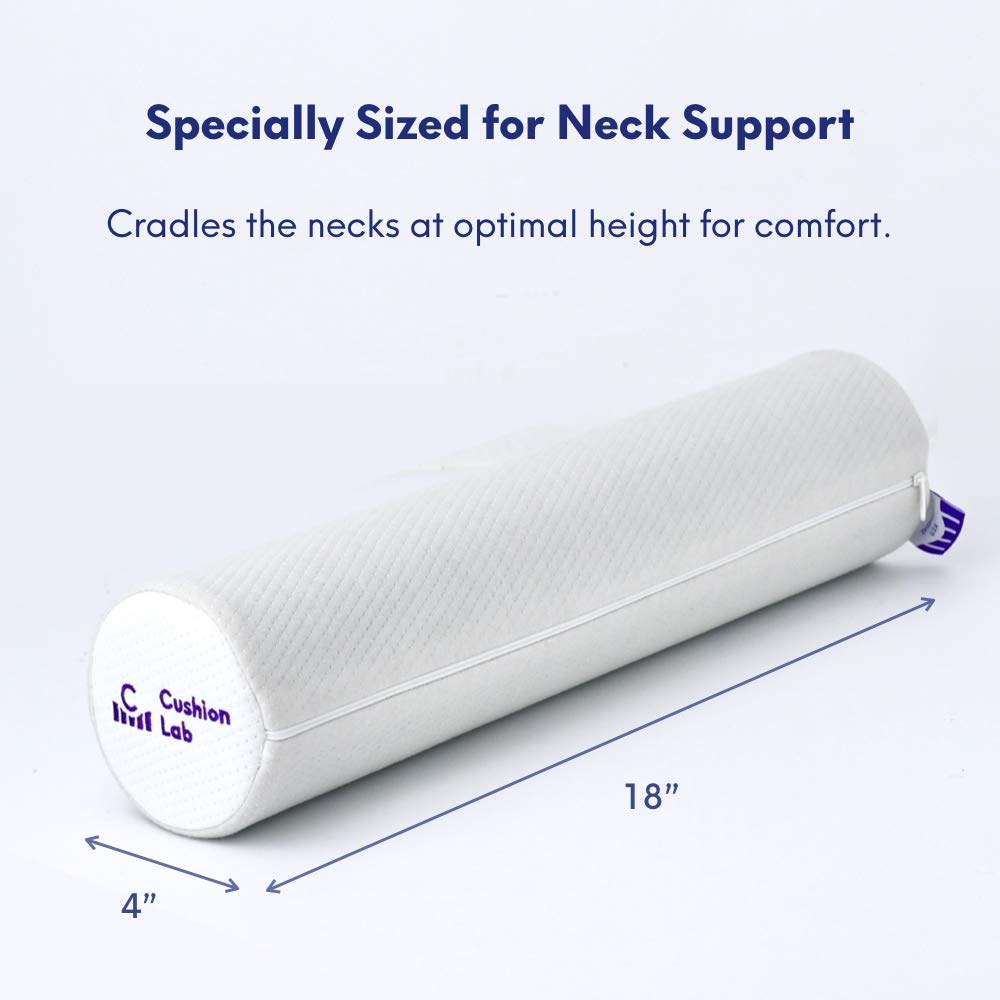 Cushion Lab Neck Roll Pillow for Neck Relief – Extra Dense Memory Foam Round Cylinder Bolster for Cervical Support, Spondylosis, Neck Pain Relief, & Spine Lumbar Traction - Washable Cover & Travel Bag