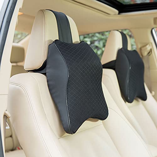 SEAHOME Car Seat Headrest Neck Rest Cushion - Ergonomic Car Neck Pillow Durable 100% Pure Memory Foam Carseat Neck Support - Comfty Car Seat Back Pillows for Neck/Back Pain Relief (Black 2pcs)