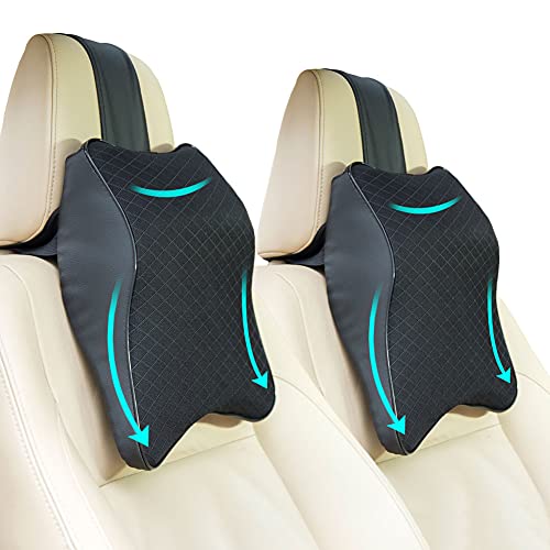 SEAHOME Car Seat Headrest Neck Rest Cushion - Ergonomic Car Neck Pillow Durable 100% Pure Memory Foam Carseat Neck Support - Comfty Car Seat Back Pillows for Neck/Back Pain Relief (Black 2pcs)