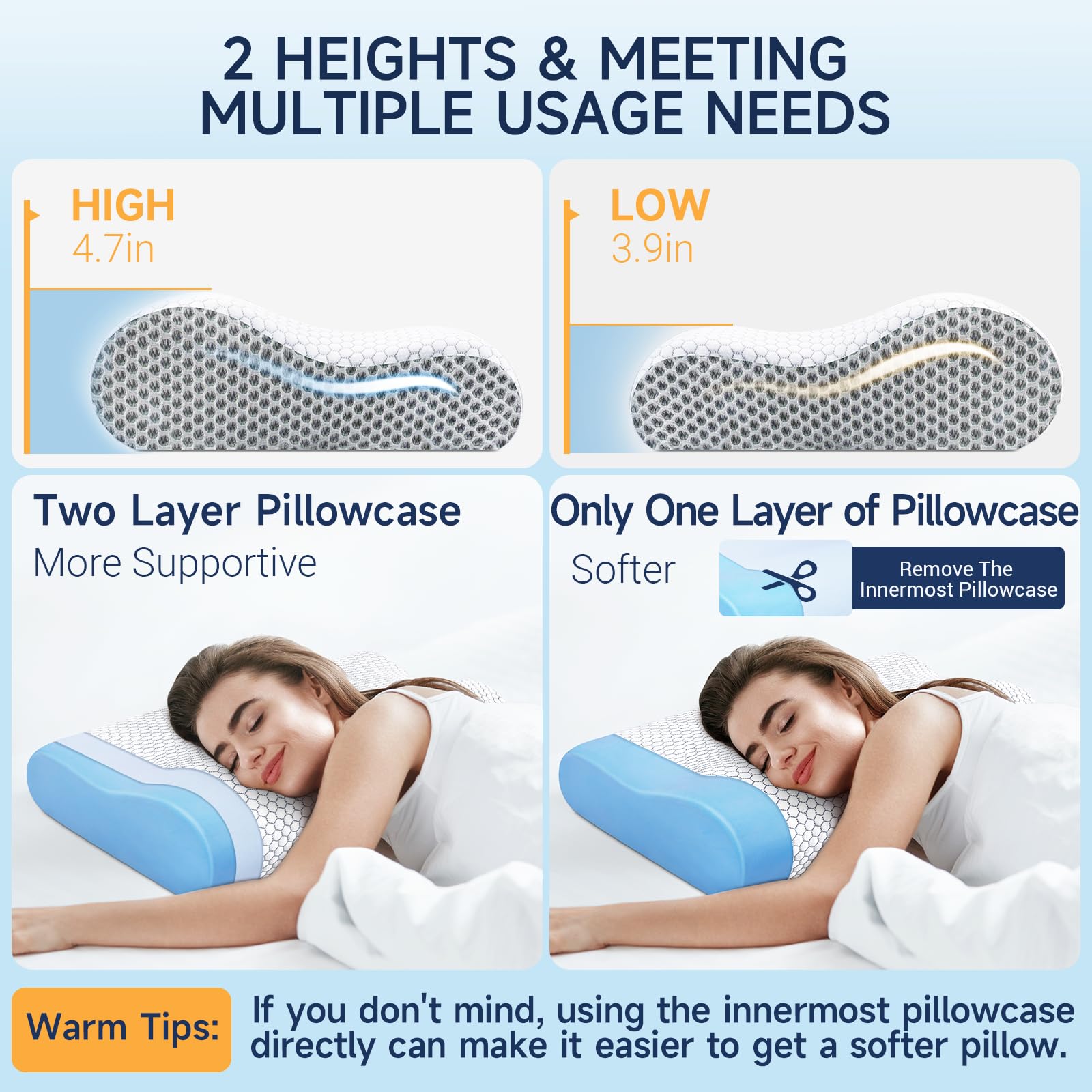 CushZone Neck Pillow,Memory Foam Pillow,Ergonomic Cervical Pillow for Pain Relief, Premium Bed Pillows,Support for Neck&Shoulder,for Side Back Stomach Sleeper, Dorm Room Essentials,Standard Size,Grey