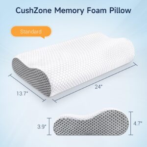 CushZone Neck Pillow,Memory Foam Pillow,Ergonomic Cervical Pillow for Pain Relief, Premium Bed Pillows,Support for Neck&Shoulder,for Side Back Stomach Sleeper, Dorm Room Essentials,Standard Size,Grey