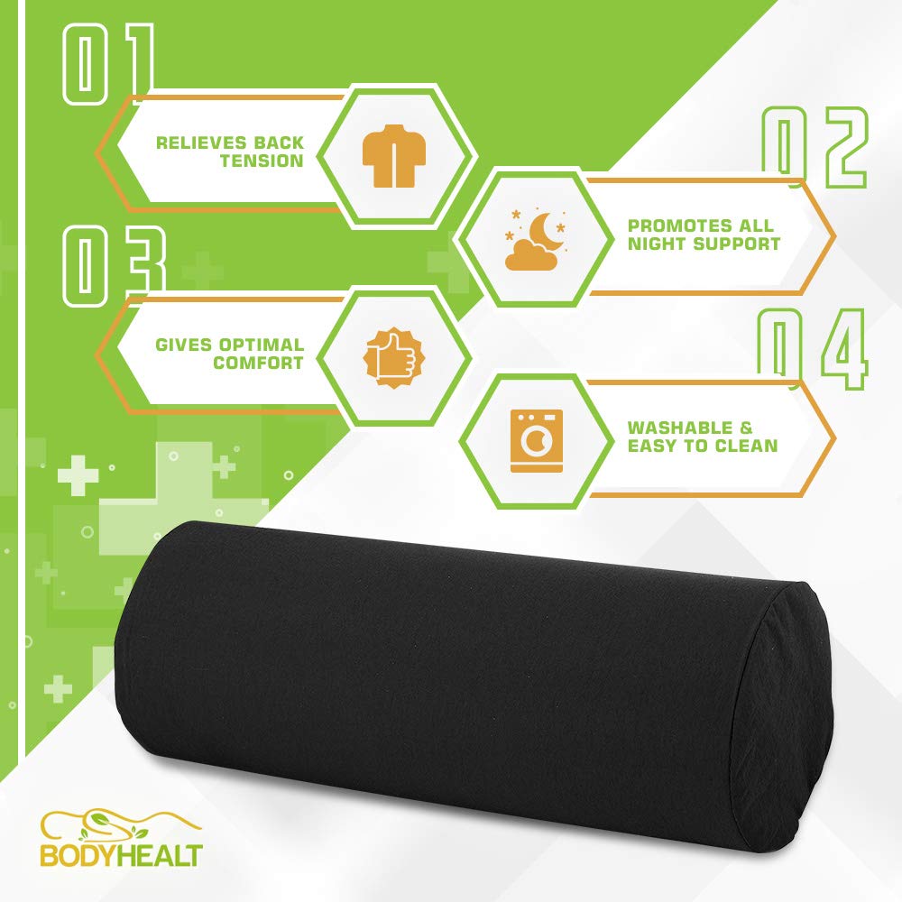 Bodyhealt Neck Roll Pillow - Original Cervical Roll. Round Pillow for Head, Neck, Spine & Back Pain Relief. Circle Pillow, Neck Support Pillow for Sleeping. Cylinder Pillows Firm Lumbar Bolster Pillow