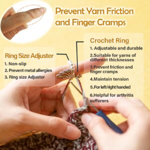 EACTEL 6 Pack Adjustable Crochet Ring for Finger Yarn Guide, Peacock Cat Vintage Knitting Crochet Rings for Tension, Crochet Finger Yarn Tension Ring