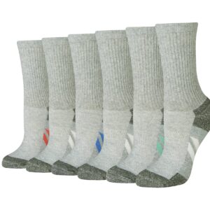 Amazon Essentials Women's Performance Cotton Cushioned Athletic Crew Socks, 6 Pairs, Grey Heather, 8-12