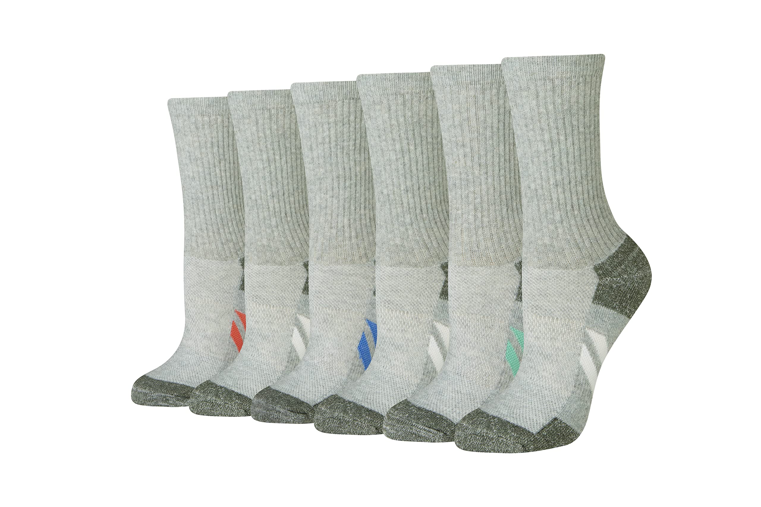 Amazon Essentials Women's Performance Cotton Cushioned Athletic Crew Socks, 6 Pairs, Grey Heather, 8-12