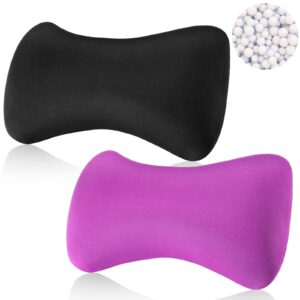 Thyle 2 Pack Microbead Neck Pillow 15 x 8 x 2'' Bone Headrest Sleeping Microbead Pillows Soft Cushion Comfortable Support Bolster for Adults Back Sleeping Sofa Bed Travel Home(Black, Violet)