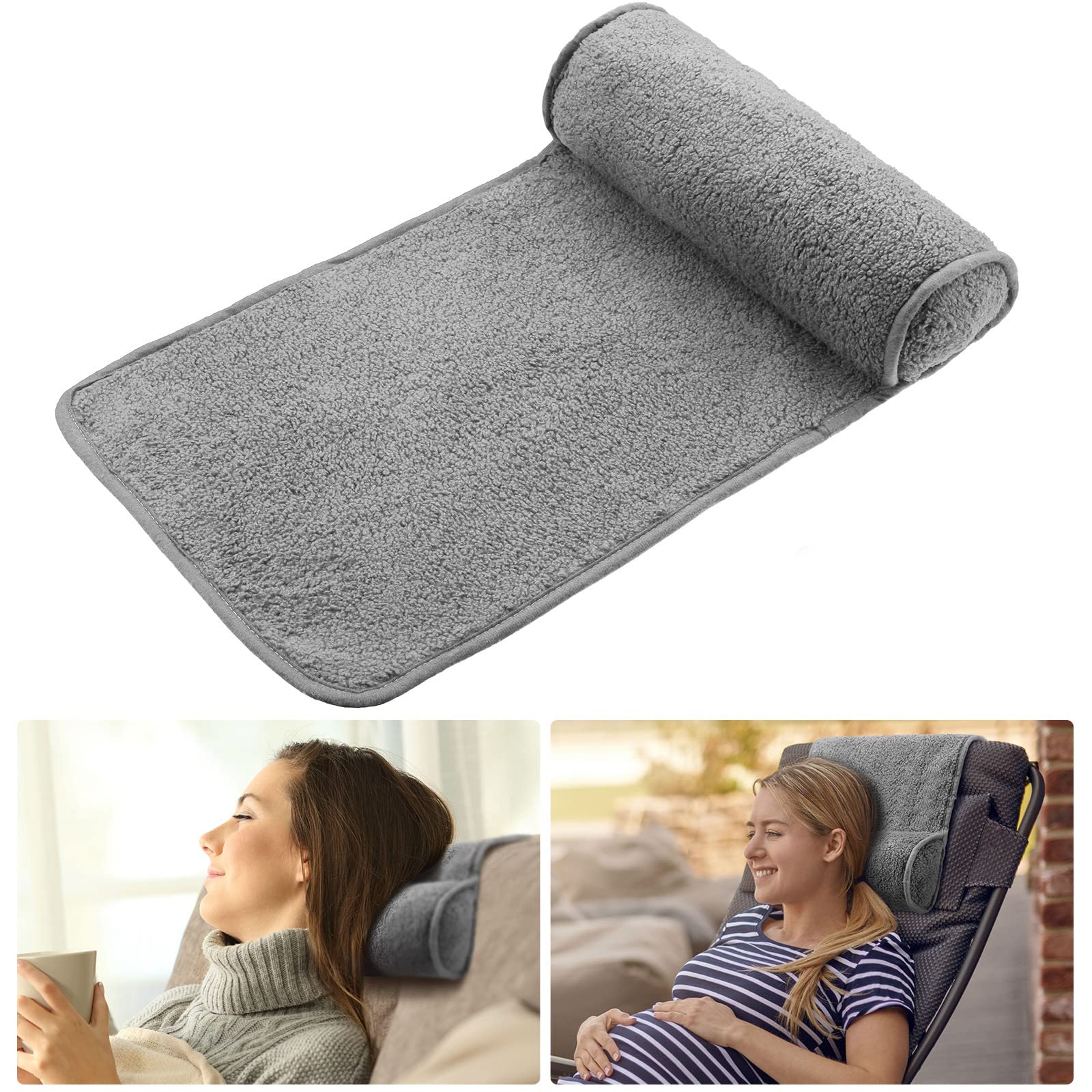 Weysat 2 Pieces Neck Pillow for Recliner Head Pillow Adjustable Plush Pillow Neck Roll Non Slip Fleece Couch Neck Head Support Pillow for Travel Home Recliner Sofa Armchair (Gray)