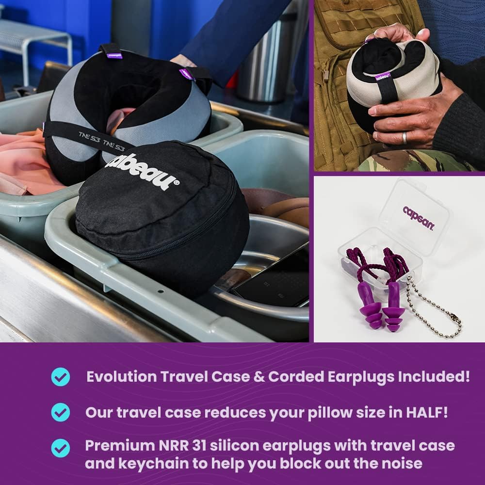 Cabeau The Neck's Evolution, TNE S3 Travel Neck Pillow Memory Foam Airplane Pillow - Neck Pillow with Attachment Straps - 360-Degree Support for Travel, Home, Office, and Gaming (Paris Lavender)