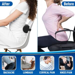 CushZone Lumbar Roll Support Pillow for Office Chair, Car, Gaming Chair, Memory Foam Back Cushion with Washable Cover for Relieving Back Pain & Improving Posture,Black