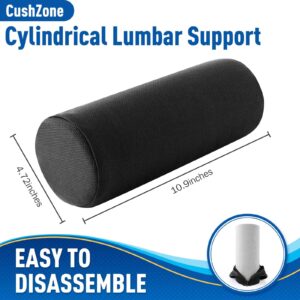 CushZone Lumbar Roll Support Pillow for Office Chair, Car, Gaming Chair, Memory Foam Back Cushion with Washable Cover for Relieving Back Pain & Improving Posture,Black