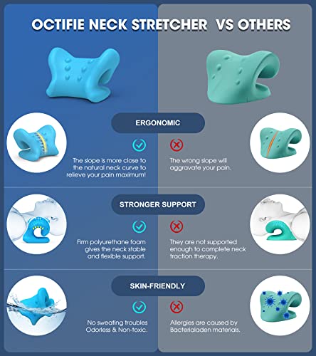 Octifie Odorless Neck Stretcher for Neck Pain Relief, Ergonomic Neck Cloud Cervical Traction Device Chiropractic Pillow for Spine Alignment, Neck and Shoulder Relaxer for TMJ Headache Muscle Tension