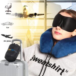 SAIREIDER Travel Pillow 100% Memory Foam Airplanes Neck Pillows -Prevent The Heads from Falling Forward Travel Neck Pillows with Sleep Mask and Earplugs (Navy Blue)